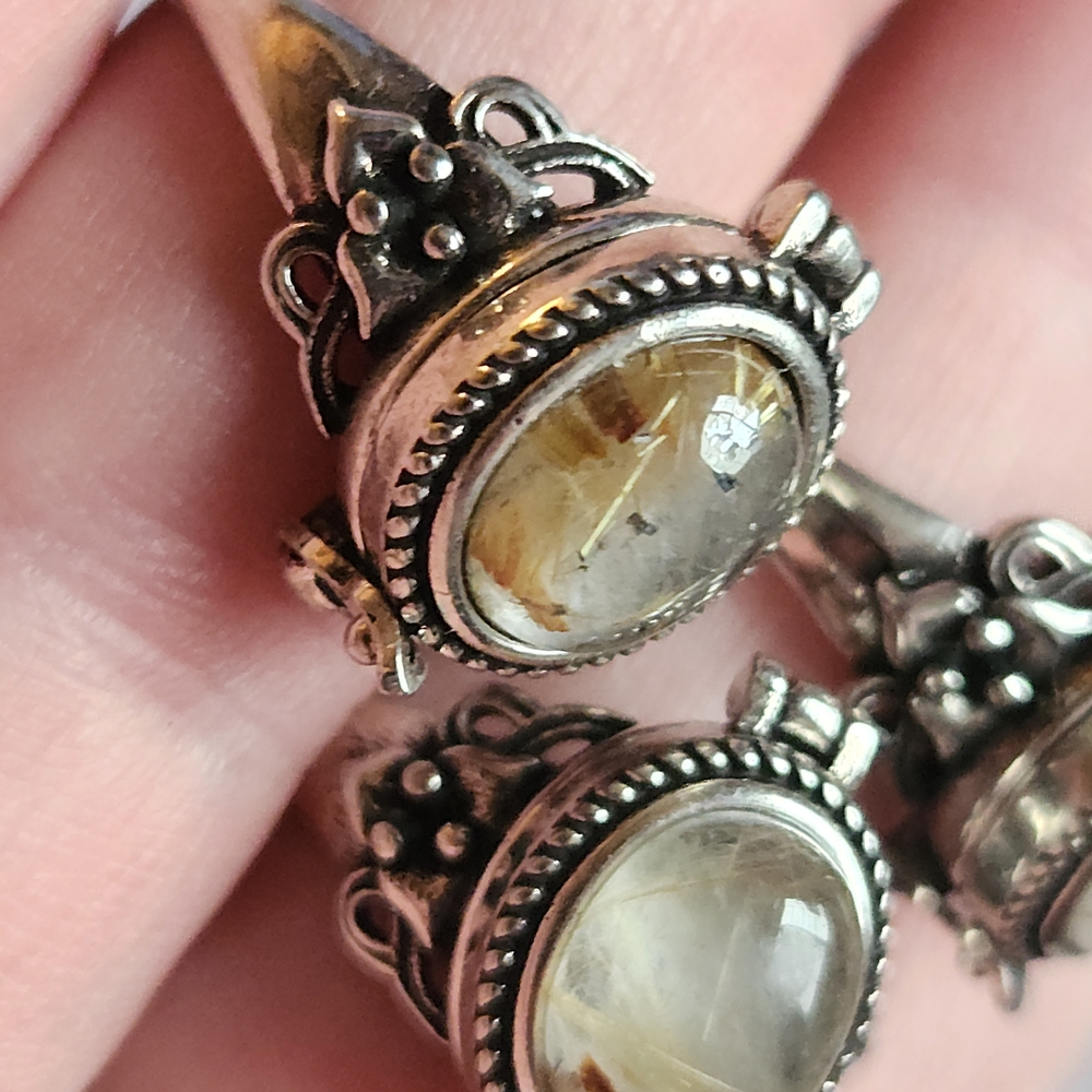 Golden Rutilated Quartz Poison Ring. - Picture 3 of 9